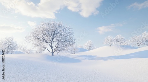 Solitary Strength: Majestic Snowy Tree in Vast Winter Landscape