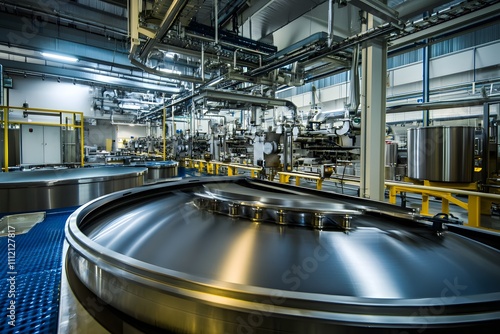 A close-up of automated machinery in a factory setting, symbolizing industrial production and modern technology.