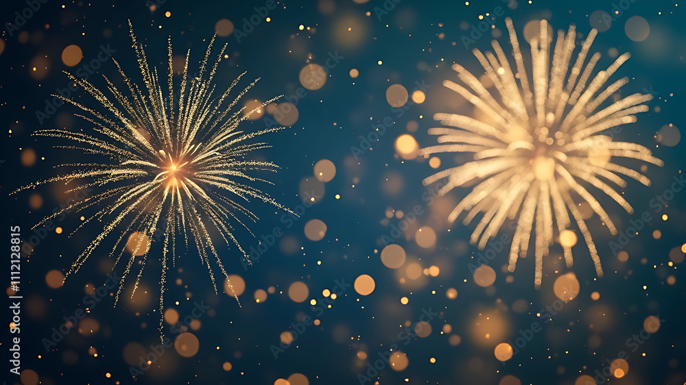 Obraz premium Vintage gold and blue Fireworks and bokeh in New Year eve