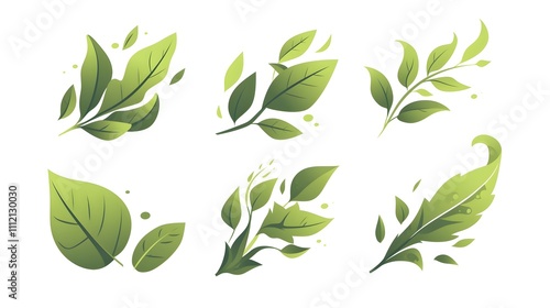 Green leaf icon set for eco-friendly themes.