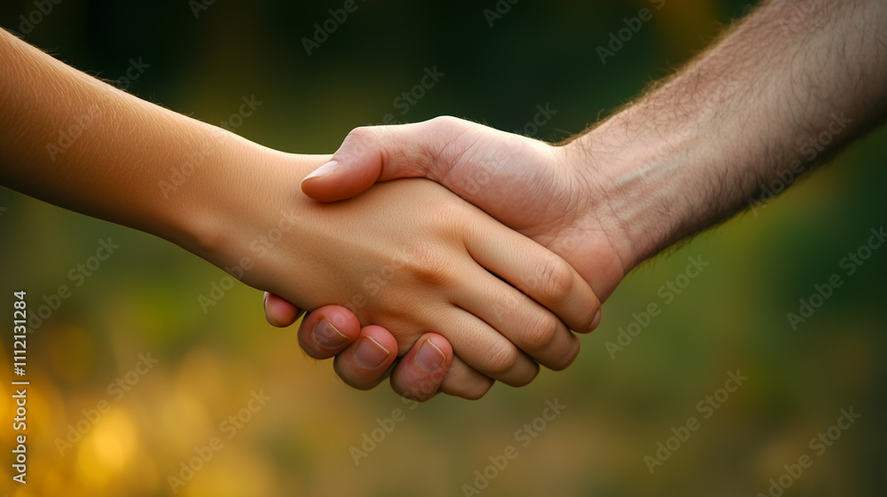Close-up of a handshake symbolizing trust, agreement, and partnership with a soft natural background Close-up of a handshake symbolizing trust, agreement, and partnership with a soft natural background