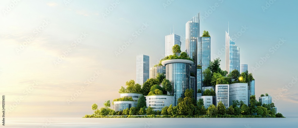 Fototapeta premium A futuristic cityscape blending modern architecture and greenery.