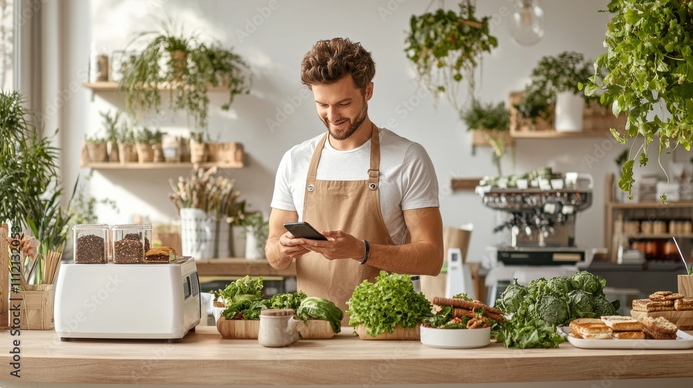A man prepares fresh ingredients in a cozy kitchen, enjoying a moment of culinary creativity. A man prepares fresh ingredients in a cozy kitchen, enjoying a moment of culinary creativity.
