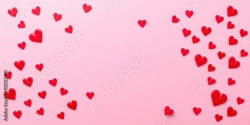 A vibrant pink background with scattered red hearts, perfect for Valentine's Day, love, background, cute