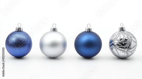 Christmas blue silver decorations balls New Year isolated on white background