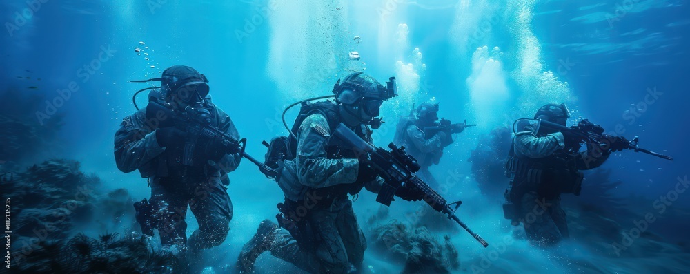 Underwater Soldiers Conducting a Covert Operation. Underwater Soldiers Conducting a Covert Operation.