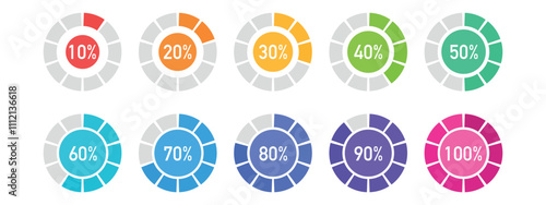 Circle percentage diagrams set. Loading indicator. Download process. Percentage pie chart for , web design and business presentation.