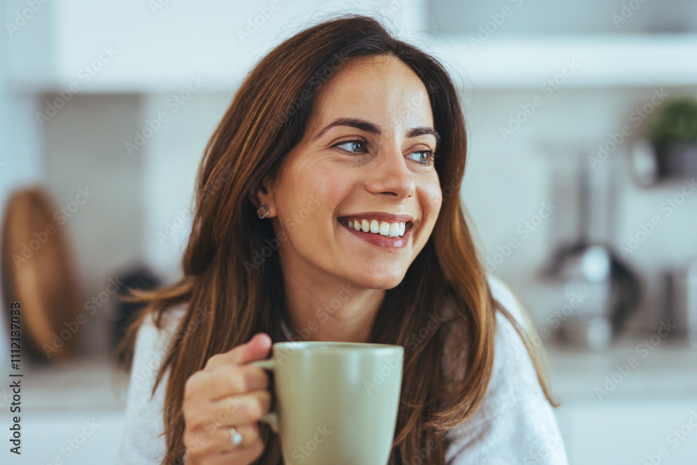 © Dragana Gordic - Smiling Woman Enjoying a Relaxing Moment With a Cup of Coffee © Dragana Gordic - Smiling Woman Enjoying a Relaxing Moment With a Cup of Coffee