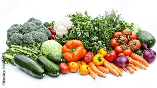 Vegetables from supermarket shopping isolated on white background