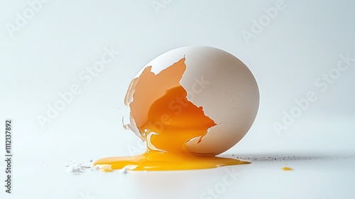 A cracked brown egg with a yolk spilling out. photo