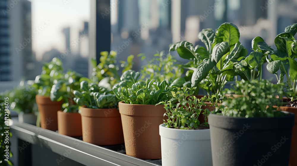 Urban balcony garden with vibrant vegetables and herbs Urban balcony garden with vibrant vegetables and herbs