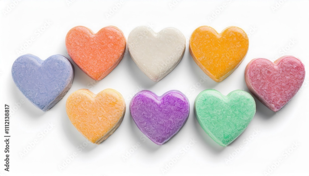 Obraz premium Vibrant Heart Shaped Candies for Valentine’s Day and Women’s Day. Perfect for Gifting, Party Decorations, DIY Crafts, Sweet Treats, and Creative Surprises on 8 March Celebrations and Beyond