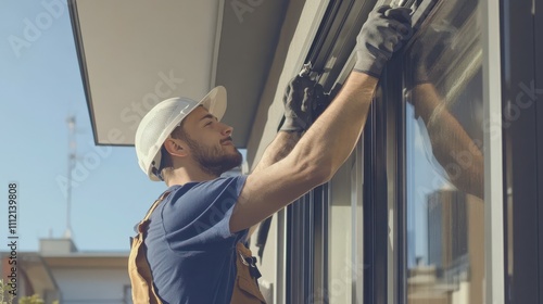Wallpaper Mural worker installing and adjusting aluminum frame sliding terrace doors Torontodigital.ca