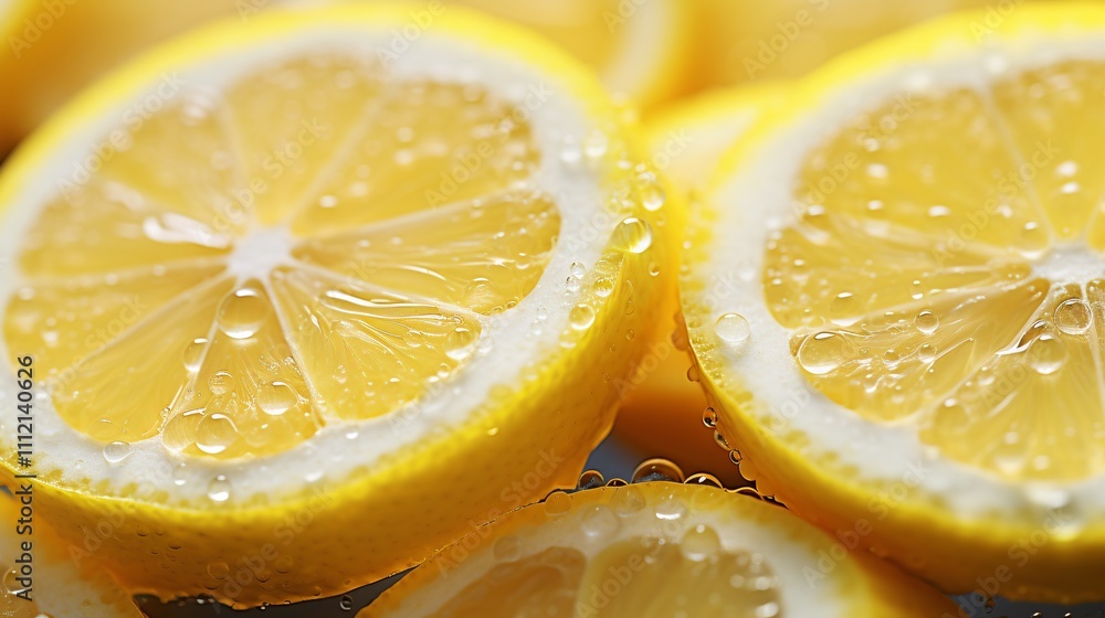 Close-up of fresh lemon slices with water droplets Close-up of fresh lemon slices with water droplets