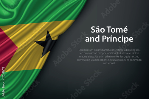 Waving Sao Tome and Principe Flag on Dark Background