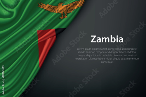 Waving Zambia Flag on Dark Background