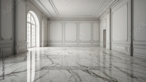 empty room with white wall and marble floor