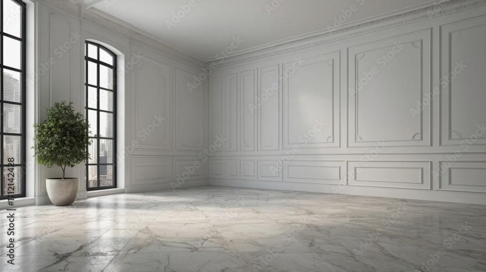 Fototapeta premium empty room with white wall and marble floor