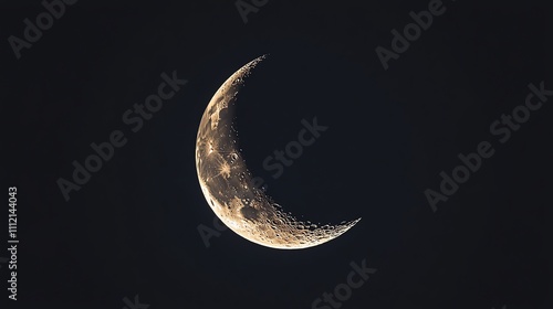 A crescent moon in the night sky.