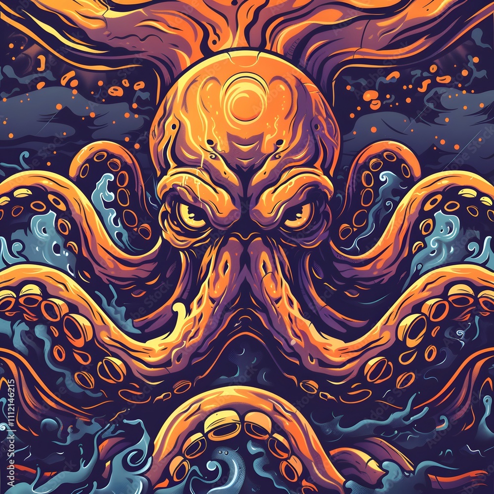 Incredible Commotion of an Octopus, Angry octopus illustration wallpaper Incredible Commotion of an Octopus, Angry octopus illustration wallpaper