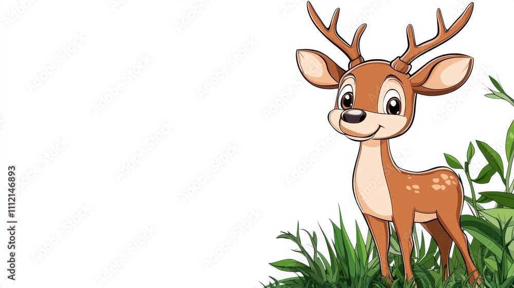 Cute Cartoon Deer Fawn in Lush Forest Habitat Cute Cartoon Deer Fawn in Lush Forest Habitat