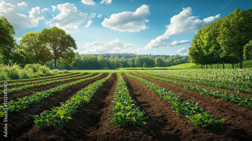 Rows of Green Plants Growing in a Farm Field Rows of Green Plants Growing in a Farm Field