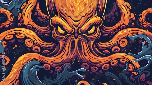 Incredible Commotion of an Octopus, Angry octopus illustration wallpaper