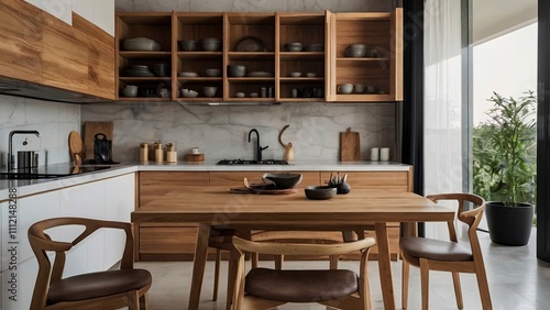 modern kitchen in the kitchen,close_up_of_dinning_table_in_kitchen_interior , generative ai