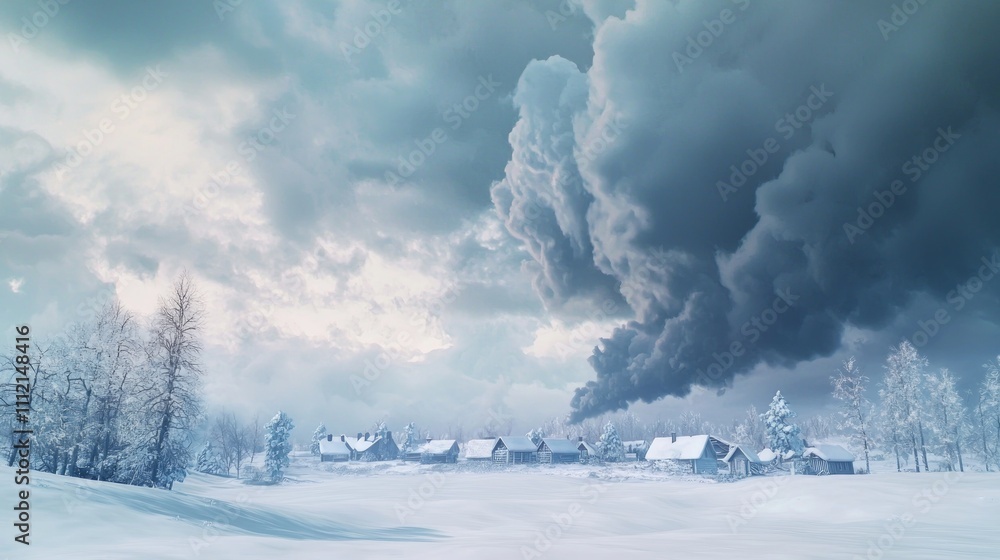 Nature's Fury: Impending Winter Storm Over Snow-Covered Village Nature's Fury: Impending Winter Storm Over Snow-Covered Village
