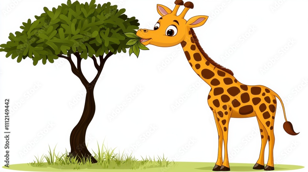 Fototapeta premium Curious Giraffe Exploring the Lush African Savanna Landscape with Green Trees