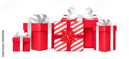 Set of Red gift boxes illustration on transparent background. PNG file