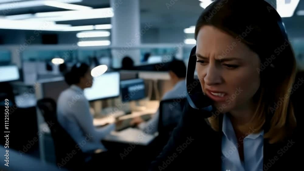 Frustrated woman, night or consultant with headphones in call center for burnout, fatigue or stress at office. Tired, female person or bored agent working late with online crisis, mistake or pressure Frustrated woman, night or consultant with headphones in call center for burnout, fatigue or stress at office. Tired, female person or bored agent working late with online crisis, mistake or pressure
