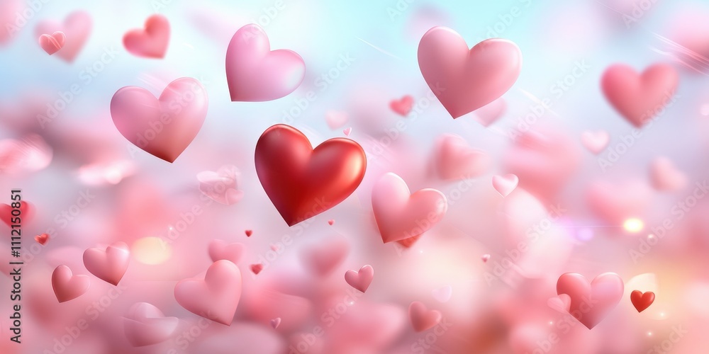 Romantic Background with Floating Hearts for Valentine's Day, Love Celebrations, and Special Holidays in Soft Red and Pink Shades Romantic Background with Floating Hearts for Valentine's Day, Love Celebrations, and Special Holidays in Soft Red and Pink Shades