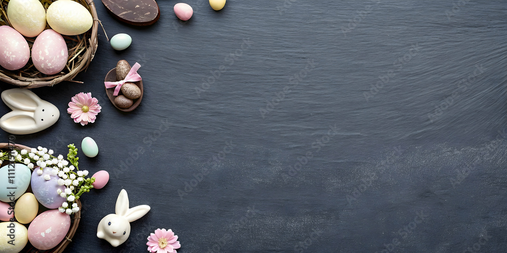 Easter Decoration on Slate Background Easter Decoration on Slate Background