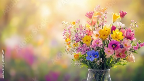 Wallpaper Mural Colorful bouquet of vibrant flowers in a clear vase with a soft blurred background evoking a fresh spring atmosphere Torontodigital.ca