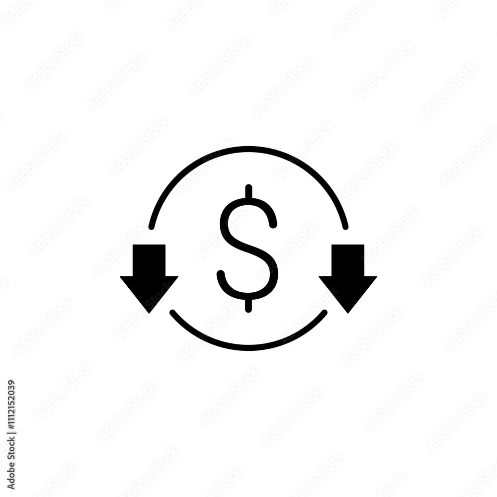 Cost reduction icon with down arrow isolated on a transparent background. Cost reduction icon with down arrow isolated on a transparent background.