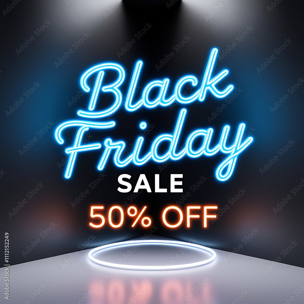 Vibrant Neon Black Friday Sale Sign 50 Percent Off Highlight Vibrant Neon Black Friday Sale Sign 50 Percent Off Highlight