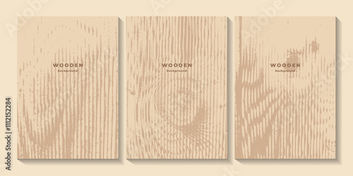 Set of wooden textures. White oak wood grain. Pale background with wood annual rings texture. Poster with tree ring pattern. Cross-sectional imprint of a tree trunk. Striped wood