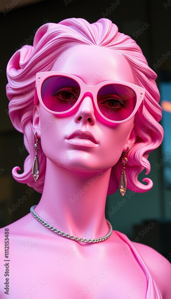 pink statue of a woman wearing shades pink statue of a woman wearing shades