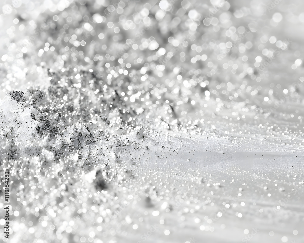 A close-up of shimmering silver particles scattered on a smooth surface, creating a sparkling effect. A close-up of shimmering silver particles scattered on a smooth surface, creating a sparkling effect.