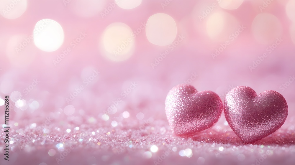 Fototapeta premium Hearts on pink background with soft bokeh light