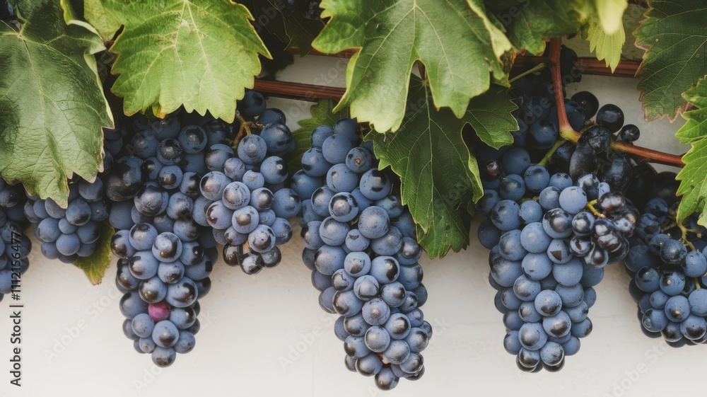 Black Grapes with Leaves on White Background Black Grapes with Leaves on White Background