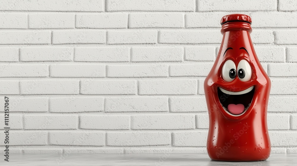 Cute Red Cartoon Bottle Character With Cheerful Facial Expression Cute Red Cartoon Bottle Character With Cheerful Facial Expression