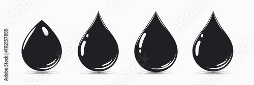 set of four simple black vector icons for water drop, white background, minimalistic design, flat iconography photo