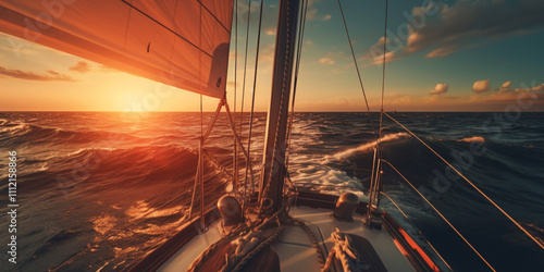 the yacht sails into the sunset Generative AI