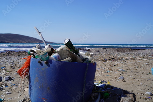 bucjet full of trash on Prasonisi beach photo