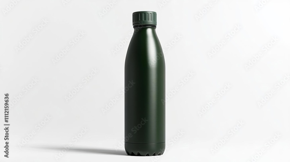 Minimalist Dark Green Reusable Bottle on White Background Minimalist Dark Green Reusable Bottle on White Background