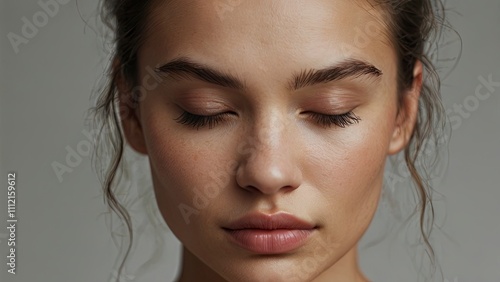 close up portrait of a woman squinting_eyes_closed