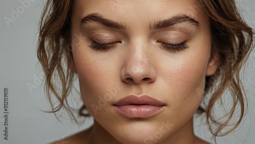 close up portrait of a woman squinting_eyes_closed