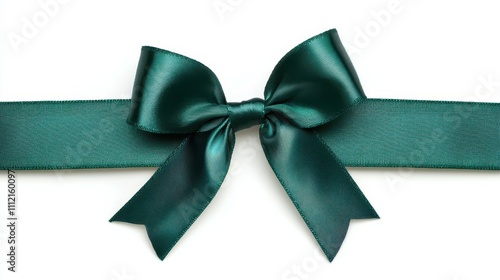 Green ribbon and bow isolated on white background